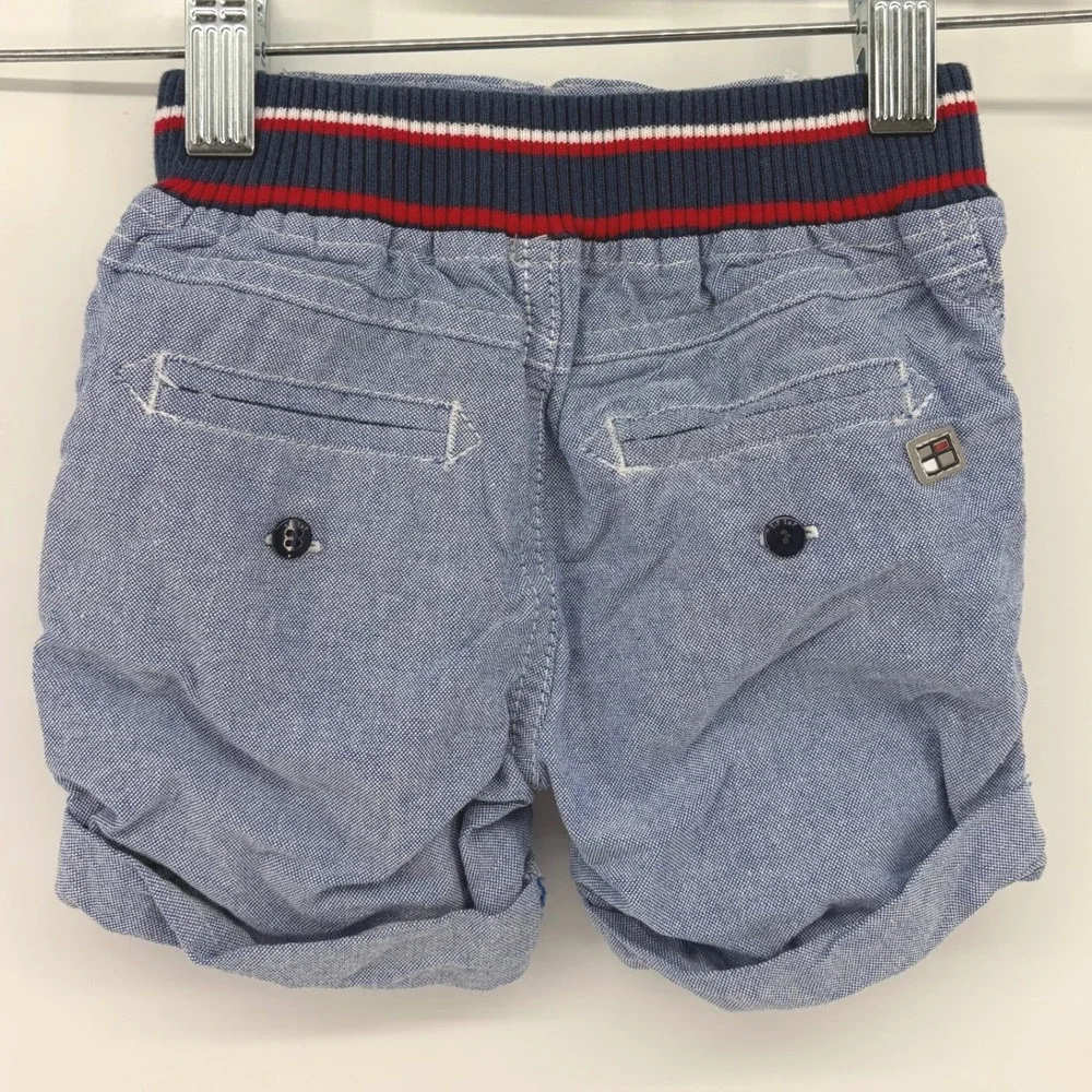 Tip Top Boys Little Sailor Blue Chambray Cuffed Shorts Red Navy Striped Waist G